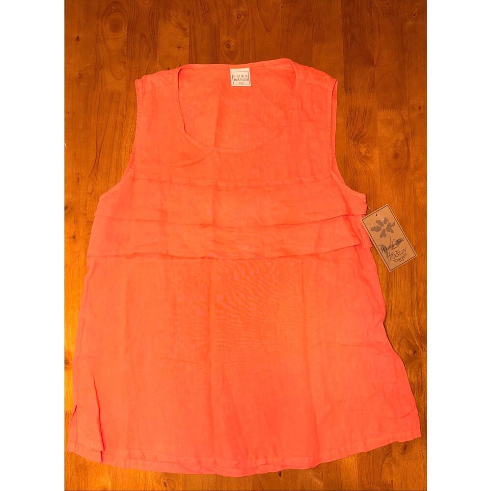 Pure Match USA Linen‎ Size Small Coral High Low Top Blouse Sleeveless